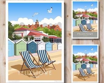Felixstowe Beach Art Print, Suffolk Travel Poster