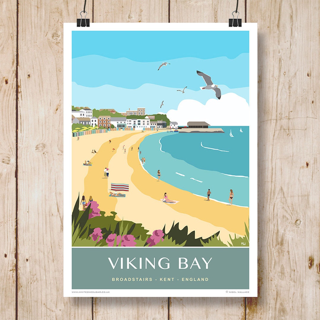 Viking Bay With Grey Banner, Broadstairs, Thanet, Kent. Travel Poster ...