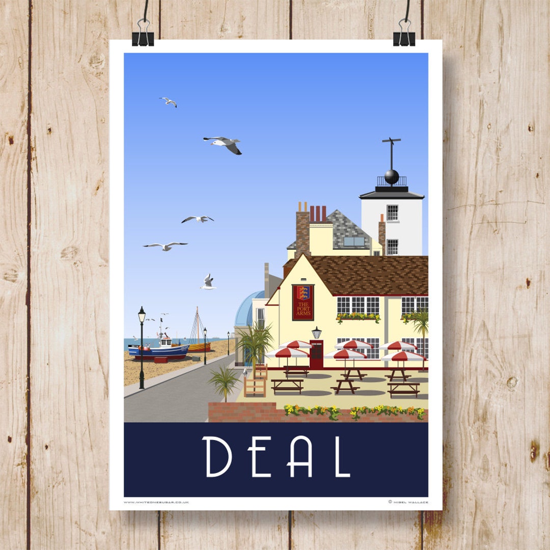 DEAL. Travel Poster of Deal Seafront & Port Arms Pub Kent. - Etsy UK