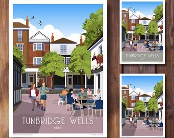 Tunbridge Wells Pantiles . Kent, Art Deco design, Art. Travel Poster.