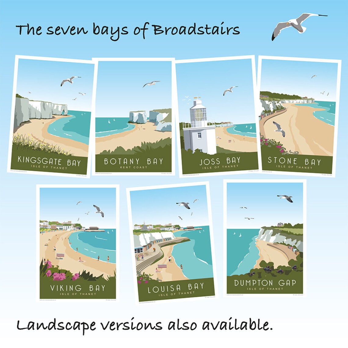 Louisa Bay with Grey Banner Broadstairs Kent. Travel Etsy