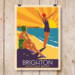 Brighton Travel Poster. 1920&#39;s Style Railway/Travel Seaside Poster. A4, A3, A2, A1