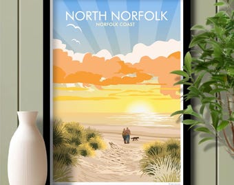 Sunrise North Norfolk Beach, Travel Poster, Art. Unframed print.