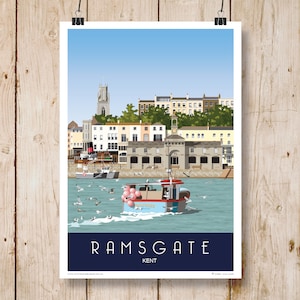 Ramsgate. Wydruk artystyczny Travel/Railway Poster z Ramsgate na wybrzeżu Kent. A4, A3, A2, A1. Dostępne są inne rozmiary