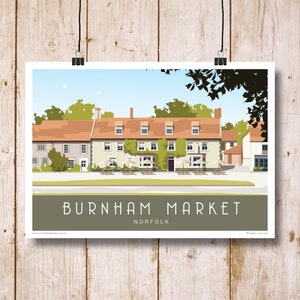 Burnham Market Poster. Art print, Travel poster of Burnham Market, North Norfolk.   A4, A3, A2, A1 Landscape