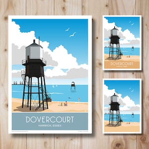 Lighthouse, Dovercourt Print, Poster, Harwich, Essex. Portrait, in Retro, Art Deco style design. Other sizes now available