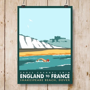 England to France cross channel swim. Can be personalised. A4, A3, A2, A1