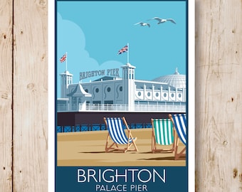 Brighton Pier Reiseposter. Palastpier, Brighton. East Sussex Seaside Reiseplakat. A4, A3, A2, A1. Art Déco. Andere Größen sofort verfügbar