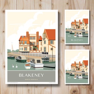 Blakeney Quay Herbstfarben, Reiseposter. Nord Norfolk. Portrait, im Retro, Art Deco Stil Design, Poster, Print.