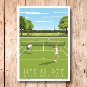 Tennis, Mixed Doubles Poster. Pick from Women&#39;s, Men&#39;s or Mixed Games. Personalise Text. Grass Court. Gift. Print. Travel/Sports Poster