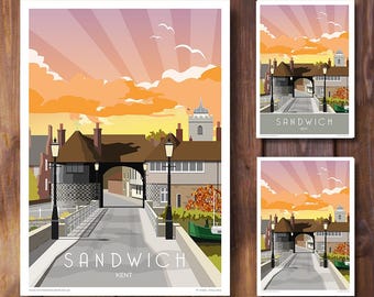 Sandwich Sunrise  Kent, Print, Travel Portrait,  Retro, Art Deco