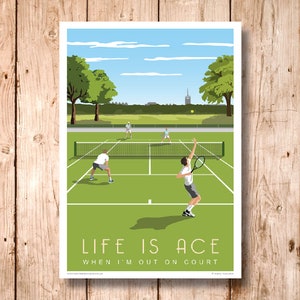 Tennis, Men&#39;s Doubles Poster. Pick from Women&#39;s, Men&#39;s or Mixed Games. Personalise Text. Grass Court. Gift. Print. Travel/Sports Poster