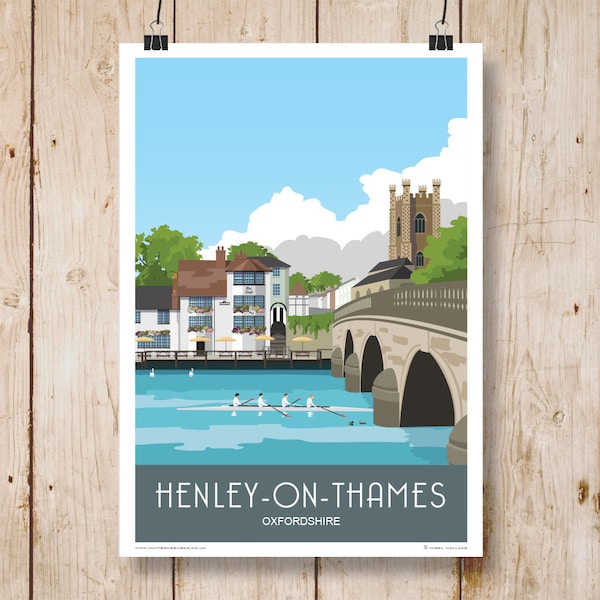 Henley-on-Thames in Oxfordshire.  Poster. Portrait A4, A3, A2, A1
