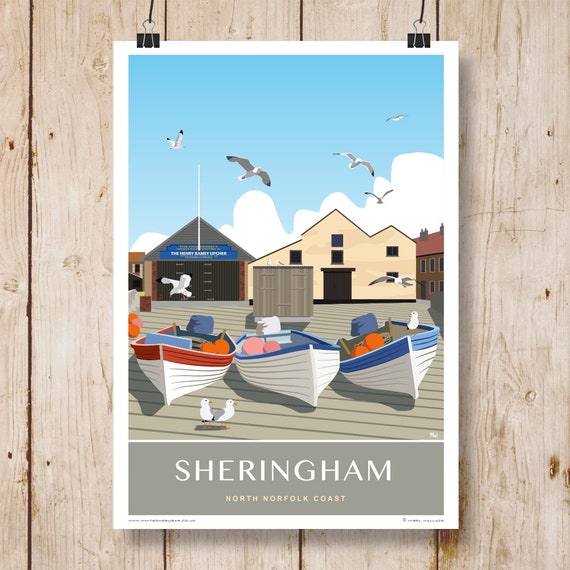 SHERINGHAM Fishing Boats. Modern Travel Poster North Norfolk. | Etsy UK