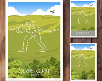 Cerne Giant Art Print, Dorset Travel Poster, Chalk Carving