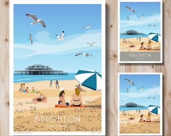 Brighton West Pier Poster, East Sussex A4, A3, A2, A1. Art Deco, Retro Stil. Reise Poster, Kunstdruck