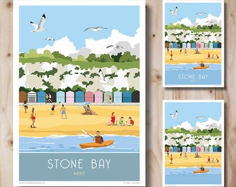 Stone Bay, Broadstairs, Kent. Poster. Art Deco, Retro style. Travel Poster, Art Print.