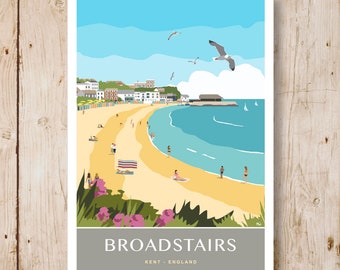 Broadstairs sits on Viking Bay. Travel Poster, portrait A4, A3, A2, A1. Other sizes available.