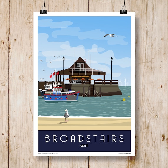 BROADSTAIRS. Art poster of Broadstairs Harbour and Beach. An | Etsy