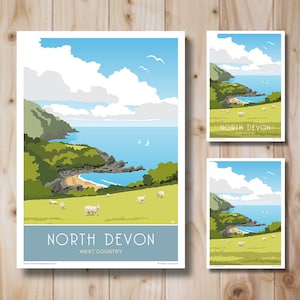 Affiche de voyage dans le nord du Devon, impression de voyage dans le Devon. Impression d&#39;art. Impression d&#39;art rétro