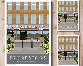 Morelli's, Broadstairs, poster/print, Gelato Ice Cream Parlour. Portrait, Art Deco style, Print. Landscape version also available.