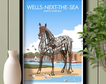Lifeboat Horse, Wells next the Sea, North Norfolk, Travel Poster, Art. Unframed print.
