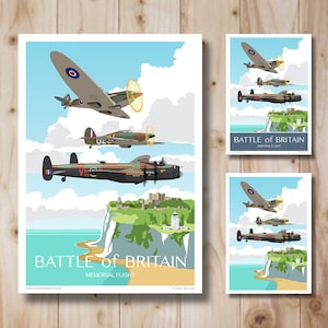 Lancaster, Hurricane, Spitfire. Vuelo conmemorativo de la Batalla de Inglaterra sobre Dover, póster, Kent, retrato de viaje, arte mural, impresión.