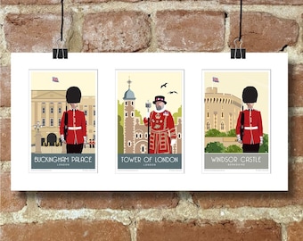 Guards Windsor Castle  triple mounted pictures. Travel poster Choose from over 800 prints