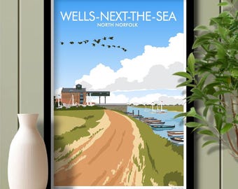 North Norfolk Coastal Walk, Wells next the Sea, Travel Poster, Art. Unframed print.