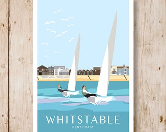 Whitstable Sailing, Kent. A4, A3, A2, A1 in Retro, Art Deco style design