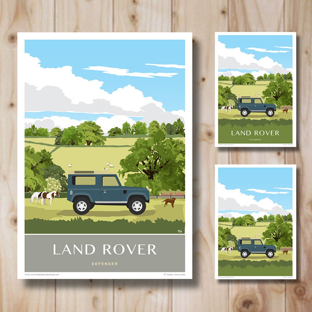 Land Rover Posters Land Rover Defender Poster, Blue, Country, Print, Art, Travel Poster ...