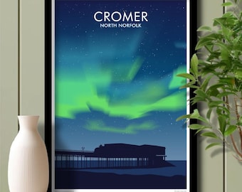 Cromer Pier Northern Lights, North Norfolk, Travel Poster, Art. Unframed print.
