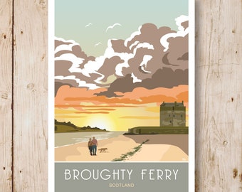 Broughty Ferry Beach Sunset, Scotland Travel Poster. A4, A3, A2, A1. Daytime also available