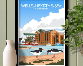 Oystercatchers Wells next the Sea, North Norfolk, Travel Poster, Art. Unframed print.