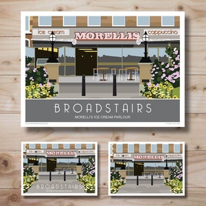 Moorelli&#39;s Gelato Ice Cream Parlour, Broadstairs. Landscape, in Retro, Art Deco style. Travel Poster. Portrait version also available.