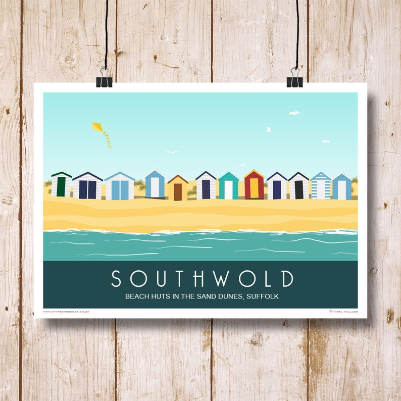 Southwold Beach Huts Suffolk. Art Print Travel Poster. Etsy UK