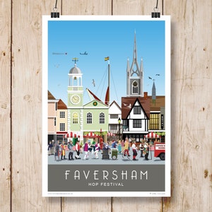 Faversham Hop Festival poster. Art print Travel/Railway Poster. Portrait or Landscape A4, A3, A2,A1. Other sizes now available