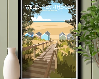 Wells next the Sea Steps to Beach, North Norfolk, Travel Poster, Art. Unframed print.