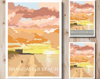 Brancaster beach Subset, North Norfolk Coast. Travel Poster, Print. Steps to beach, North Norfolk. Retro Art Deco style design, Art Print.