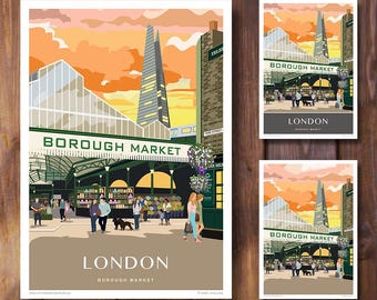 Borough Market London, Southwark. Travel Poster Retro Art print.