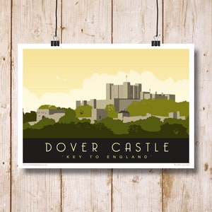 Dover Castle. Art print Travel/Railway Poster of Dover White Cliffs & Dover castle. A4, A3, A2, A1. Other sizes now available