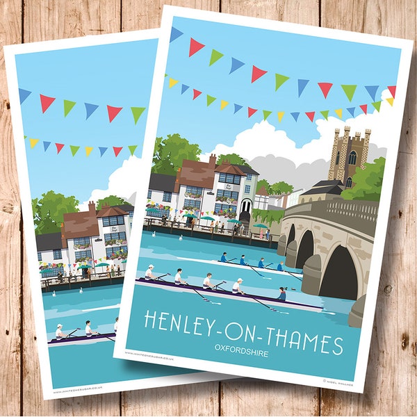 Henley Rowers in Oxfordshire during the Regatta. Travel Poster, Art, Print. Portrait A4, A3, A2, A1.