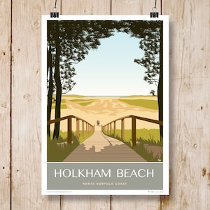 Holkham Beach Boardwalk Druck, North Norfolk. Hochformat A4, A3, A2, A1. Weitere Größen erhältlich. 2 Versionen Travel Poster