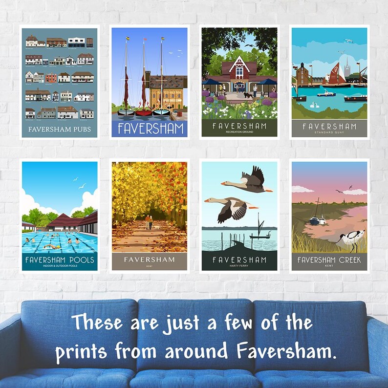 Faversham Market Town of Kings. Landscape. Railway Style Poster. A4, A3, A2, A1. Other sizes now available image 4