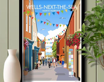 State Street Wells next the Sea, North Norfolk, Travel Poster, Art. Unframed print.