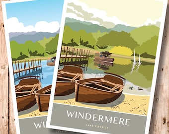 Windermere, Cumbria. Ambleside, Lake District National Park. Travel Poster A4, A3, A2, A1. Portrait & Landscape