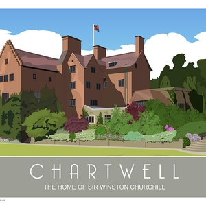 Chartwell, Westerham, National Trust, Winston Churchill, Kent. Landscape, Travel poster. Art Deco style design Print
