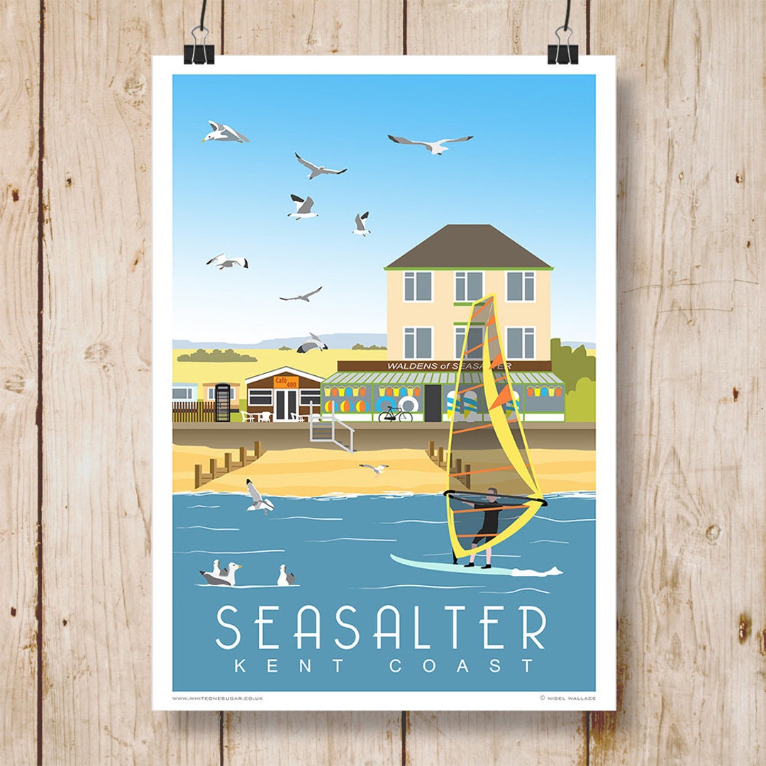 Seasalter Beach. Art Deco Style Print of Seasalter Beach - Etsy