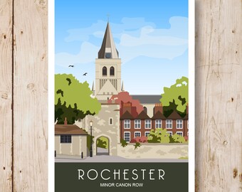 Rochester's Minor Canon Row. Travel Poster. A4, A3, A2, A1 in Retro, Art Deco style design. Other sizes now available