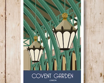 London. Art print Travel/Railway Poster of Covent Garden, London, England. A4, A3, A2 , A1 Portrait and Landscape